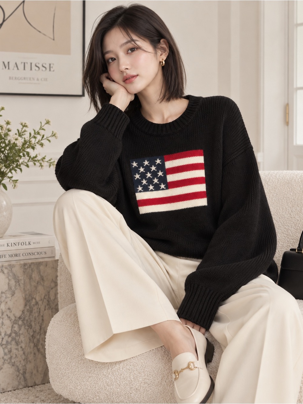 Zenana American Flag Knit Sweater – Black 🇺🇸